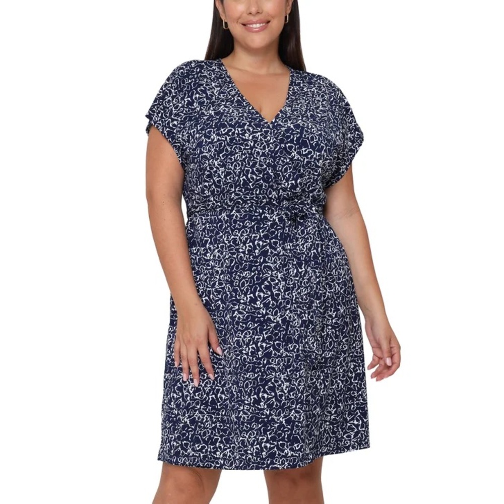 Nicole Miller Navy and White Faux Wrap Dress, XXL